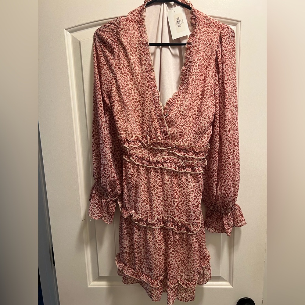 Love Riche Red Floral Long Sleeve Dress